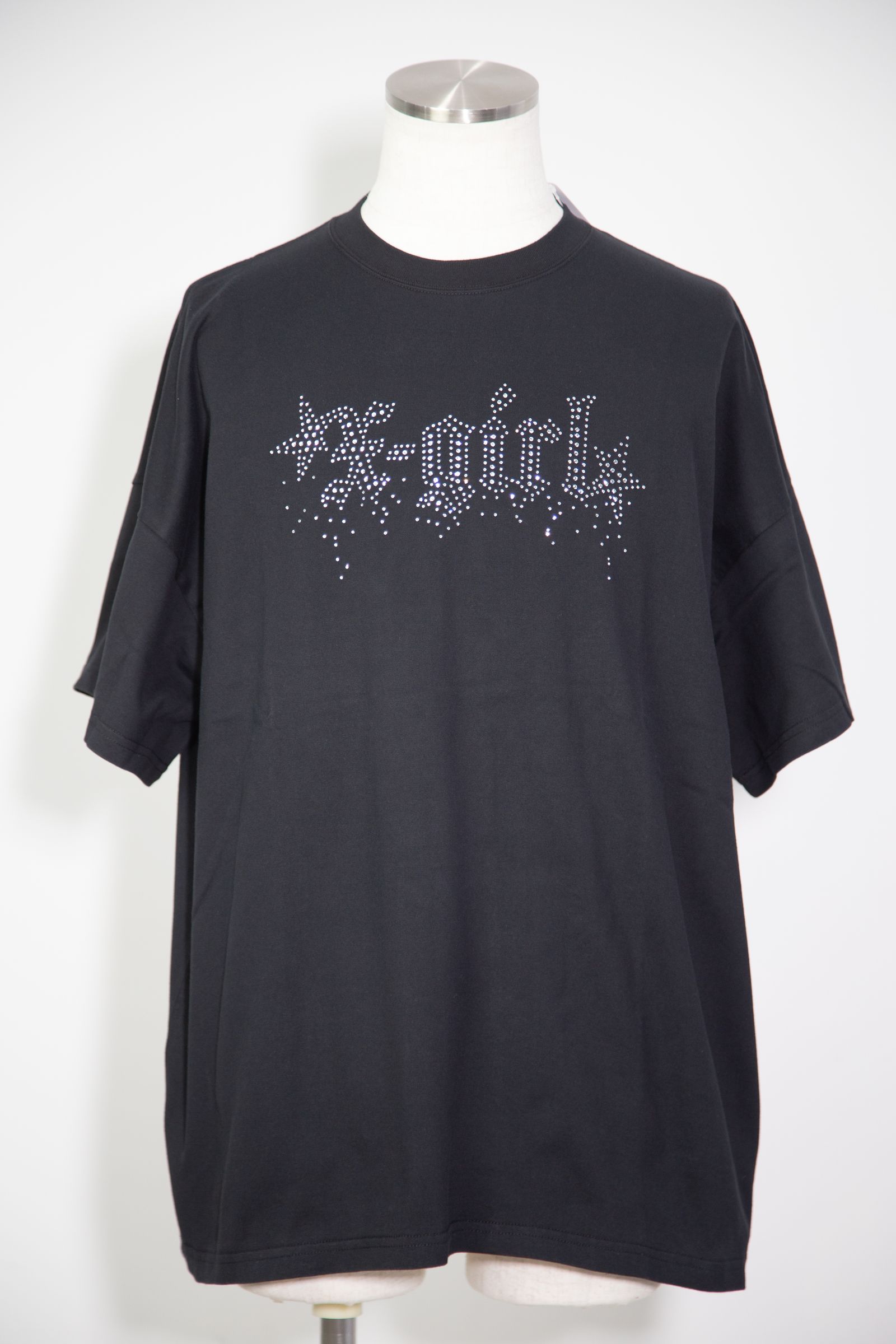 RHINESTONE STARDUST LOGO S/S TEE DRESS / ブラック