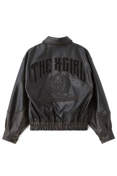 FAUX LEATHER LOGO PATCH JACKET / ブラック
