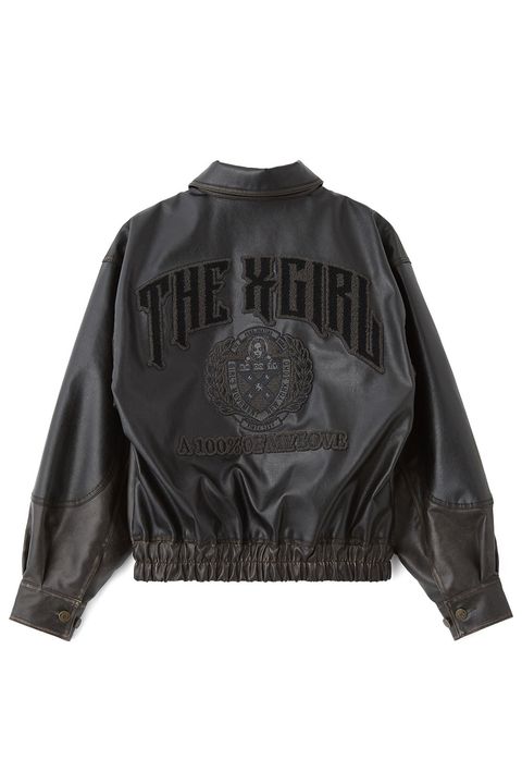FAUX LEATHER LOGO PATCH JACKET / ブラック