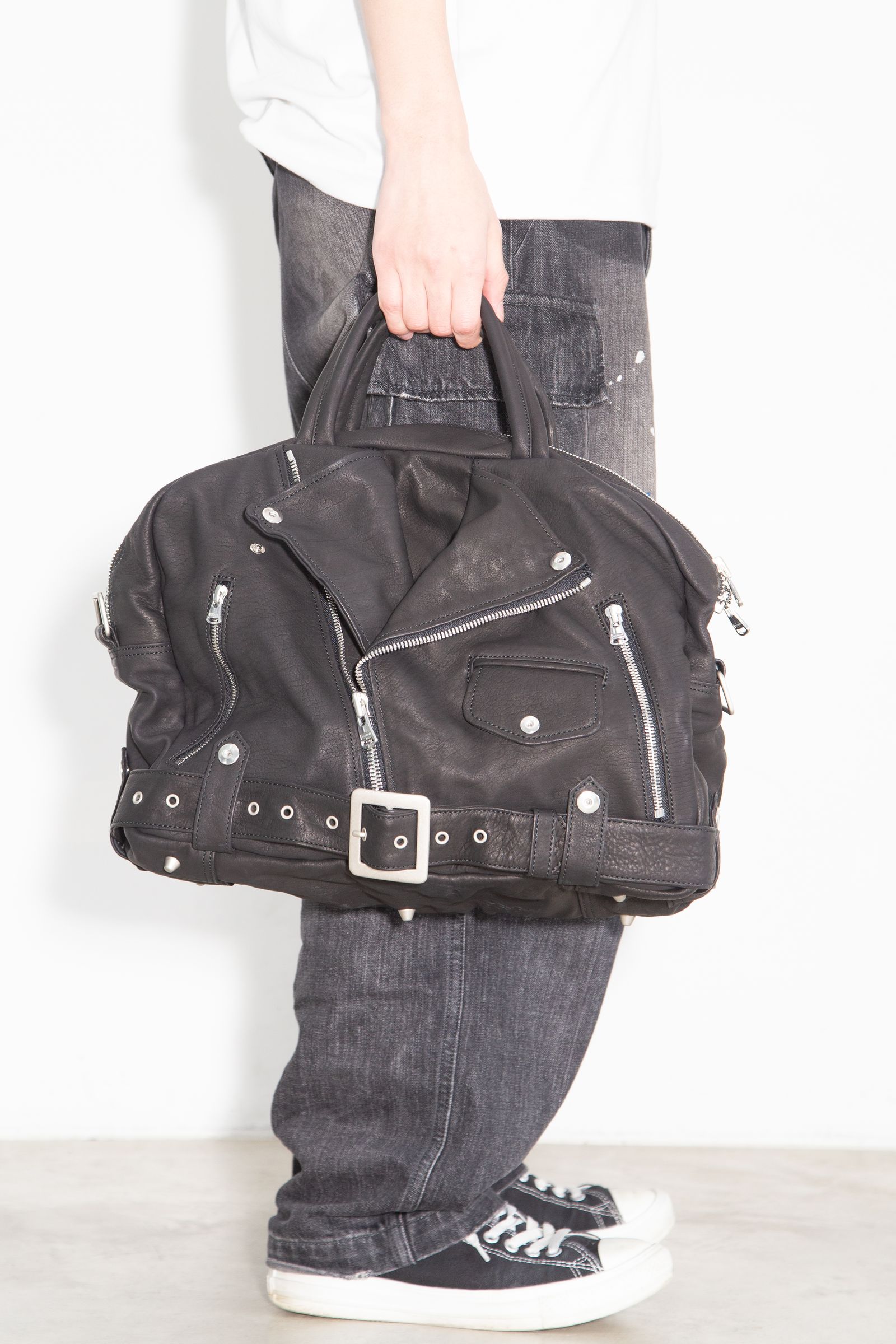 JAPAN CALF GARMENT-WASH RIDERS GYM BAG / ブラック