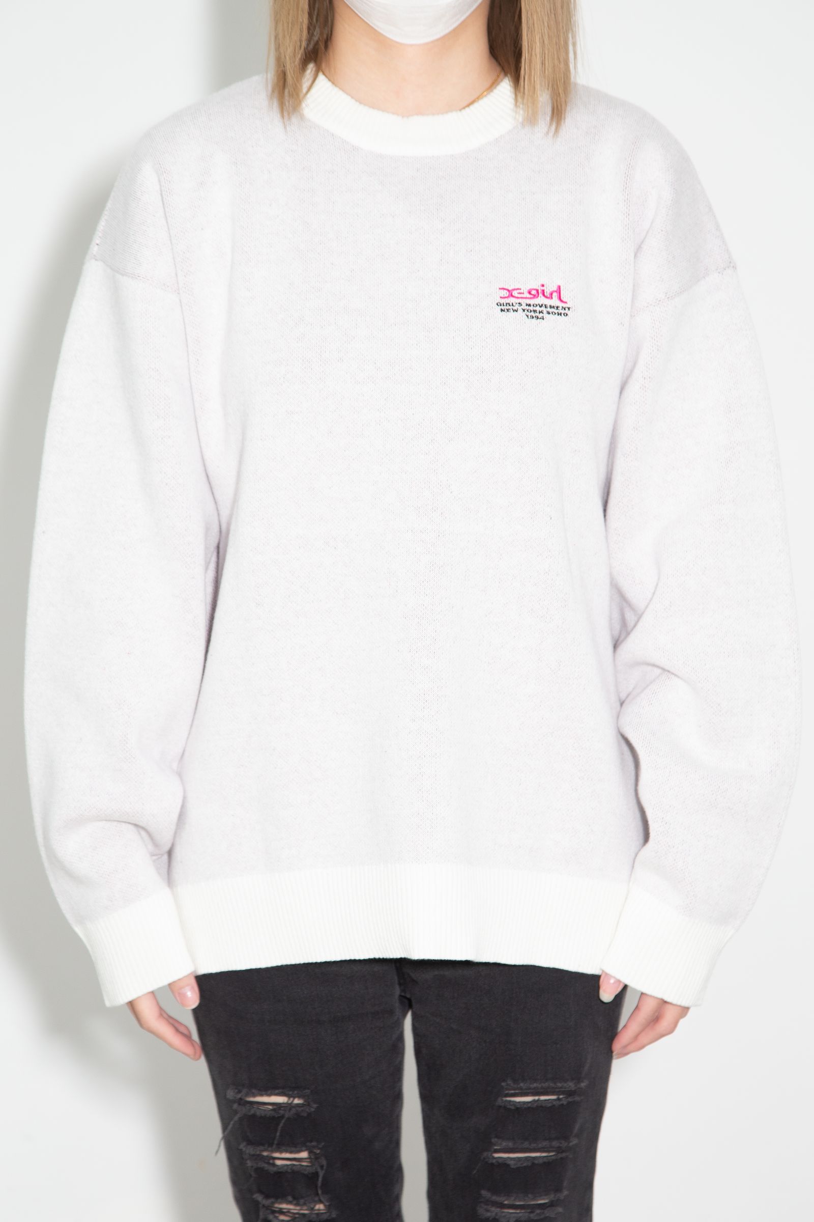 FACE JACQUARD KNIT TOP / ホワイト