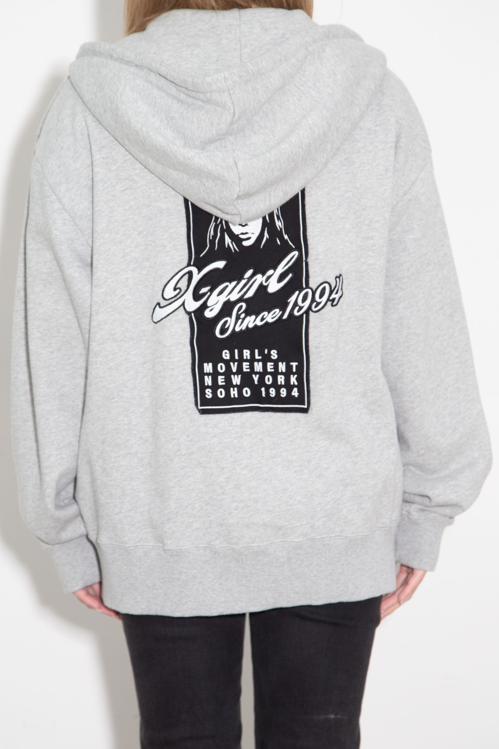 FACE BOX PATCH ZIP UP SWEAT HOODIE / アッシュ