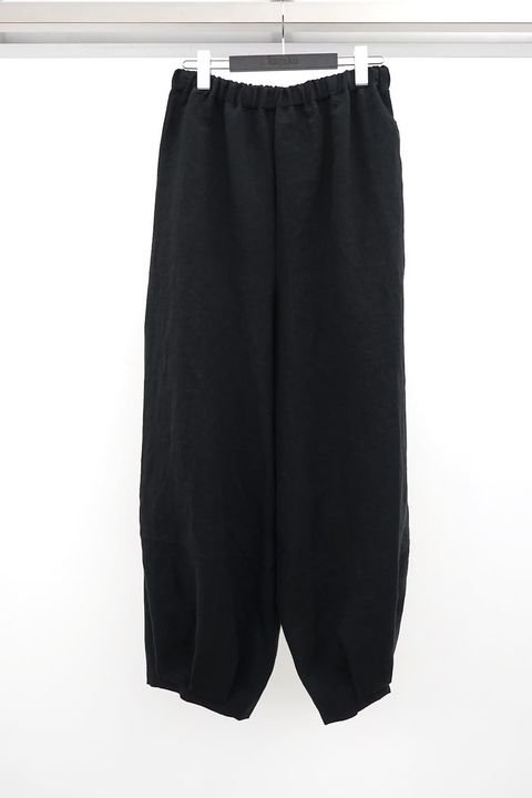 ［ラスト1点 サイズ1］Linen Tucked Hem Wide Easy Pants / ブラック