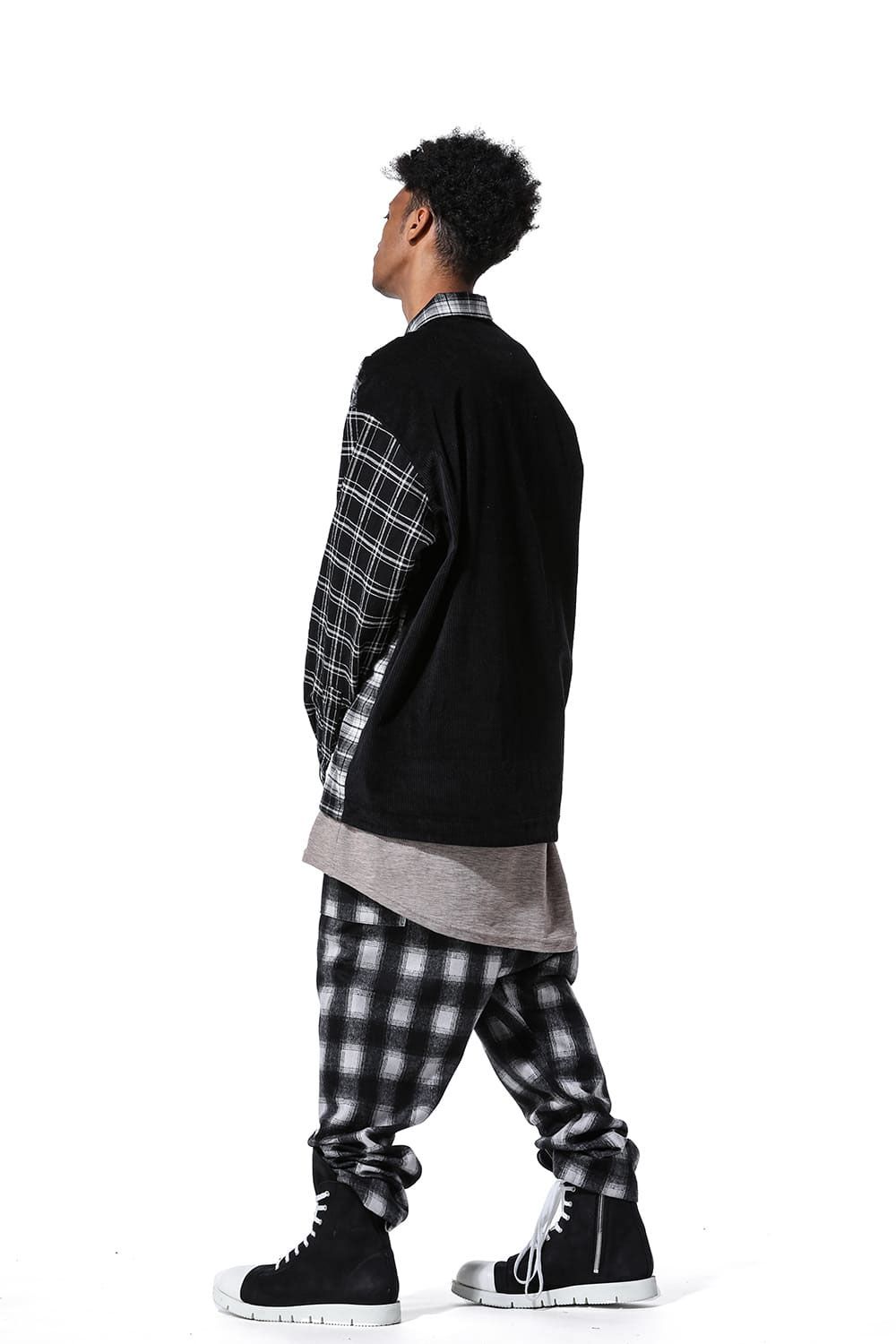 コーデュロイチェックコンビシャツ / Corduroy × Check Combi Shirts / ブラック / ag-8075