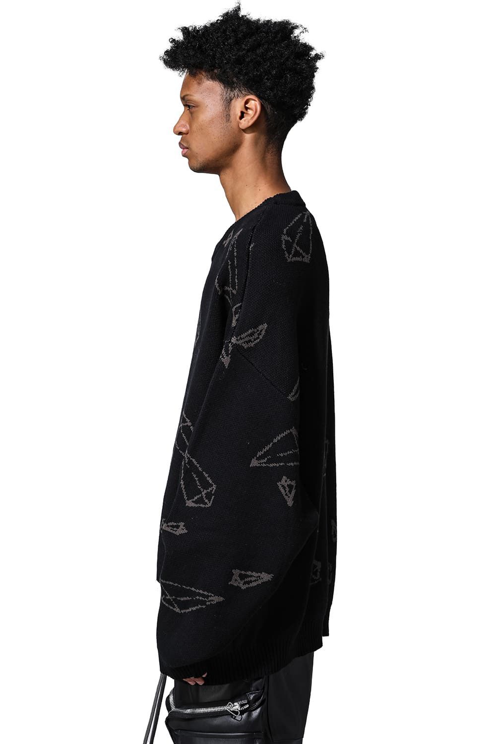 [ラスト1点 サイズ2] ピラミッド模様リラックスフィットニット / Pyra Pattern Knit Top / ブラック×ブラウン / ag-8009-1