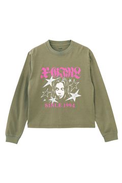 STAR AND FACE LOGO FADED L/S TEE / オリーブ