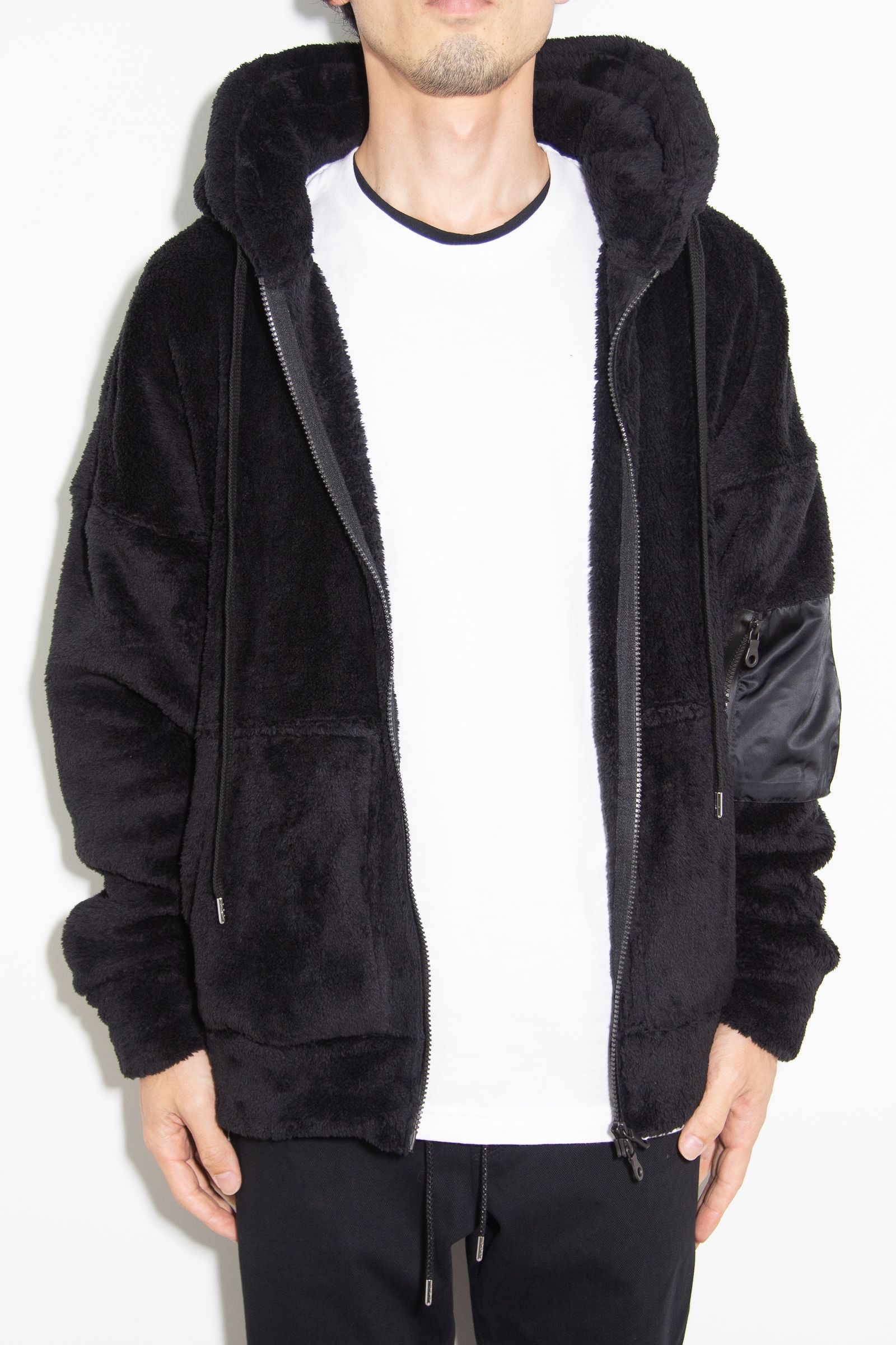 boa zip loose hoodie / ブラック