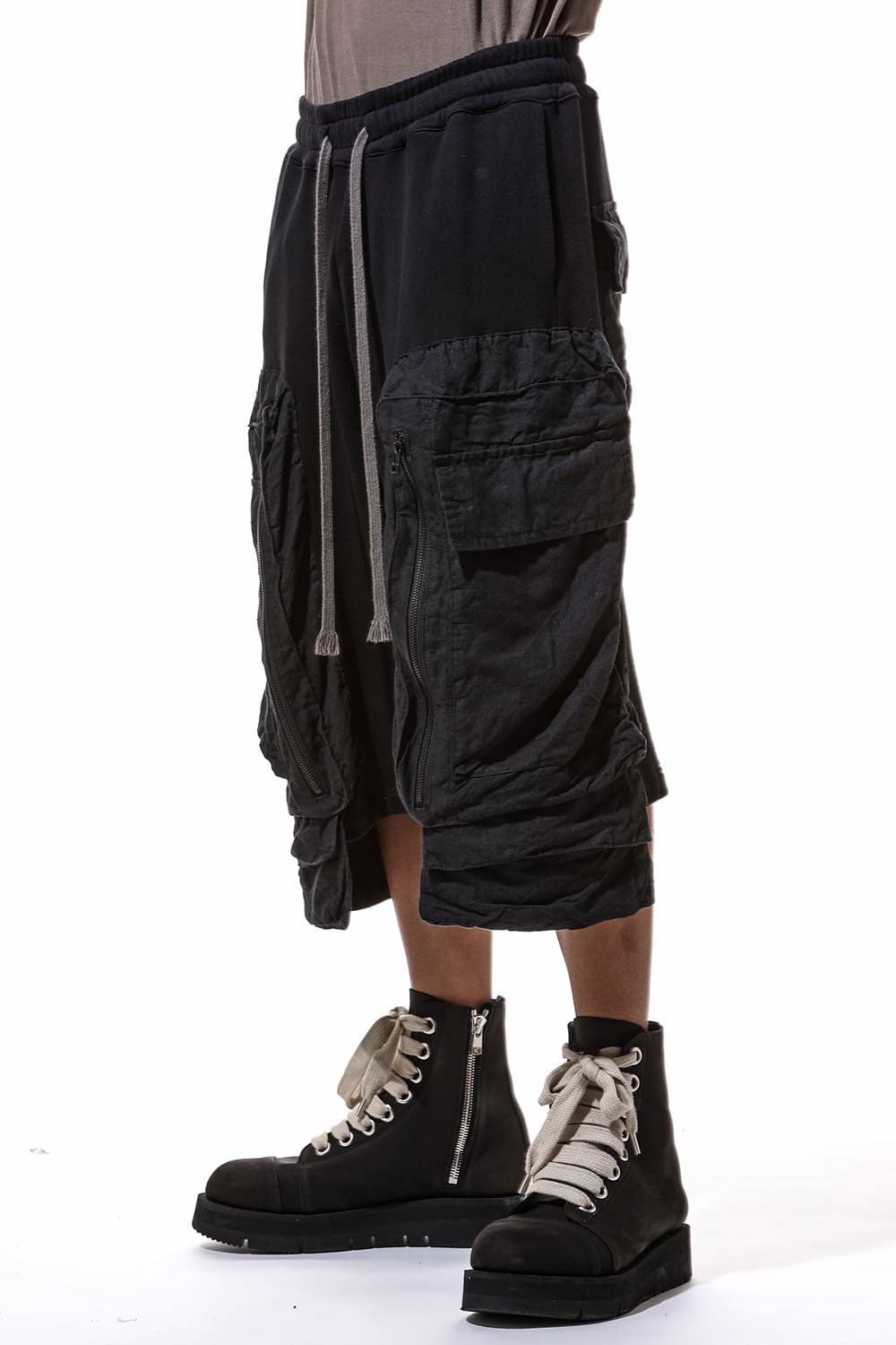コットンリネンコンビスウェットショーツ / Linen Combi Sweat Shorts / ブラック / ag-9054
