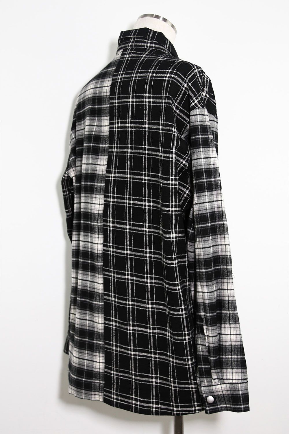 アシンメトリーチェックコンビシャツ / Check Pattern Combi Shirts / ブラック / ag-8074