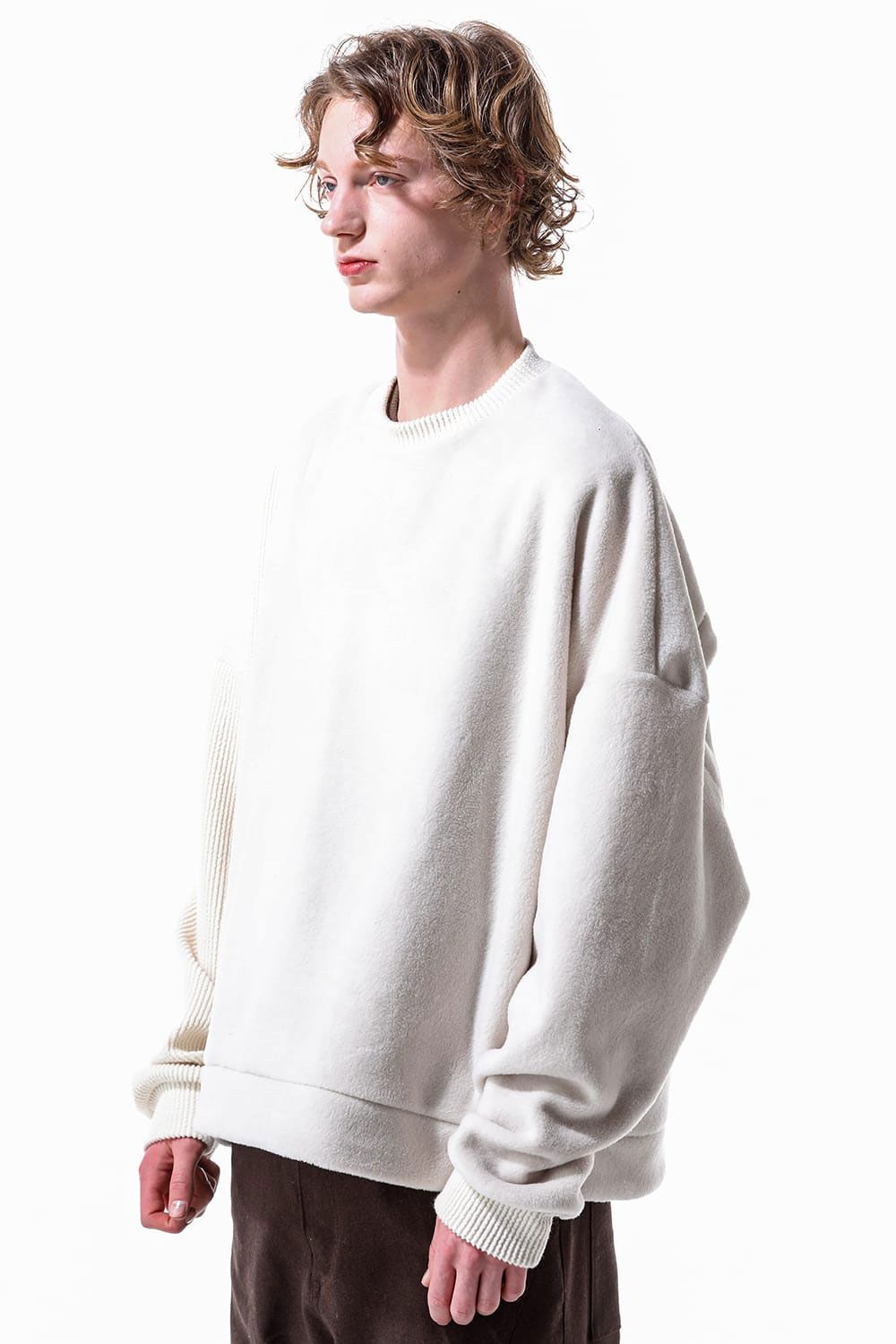 ニットコーデュロイ×フリーストップ / Knit Corduroy Combi Fleece Top / アイボリー / ag-10086