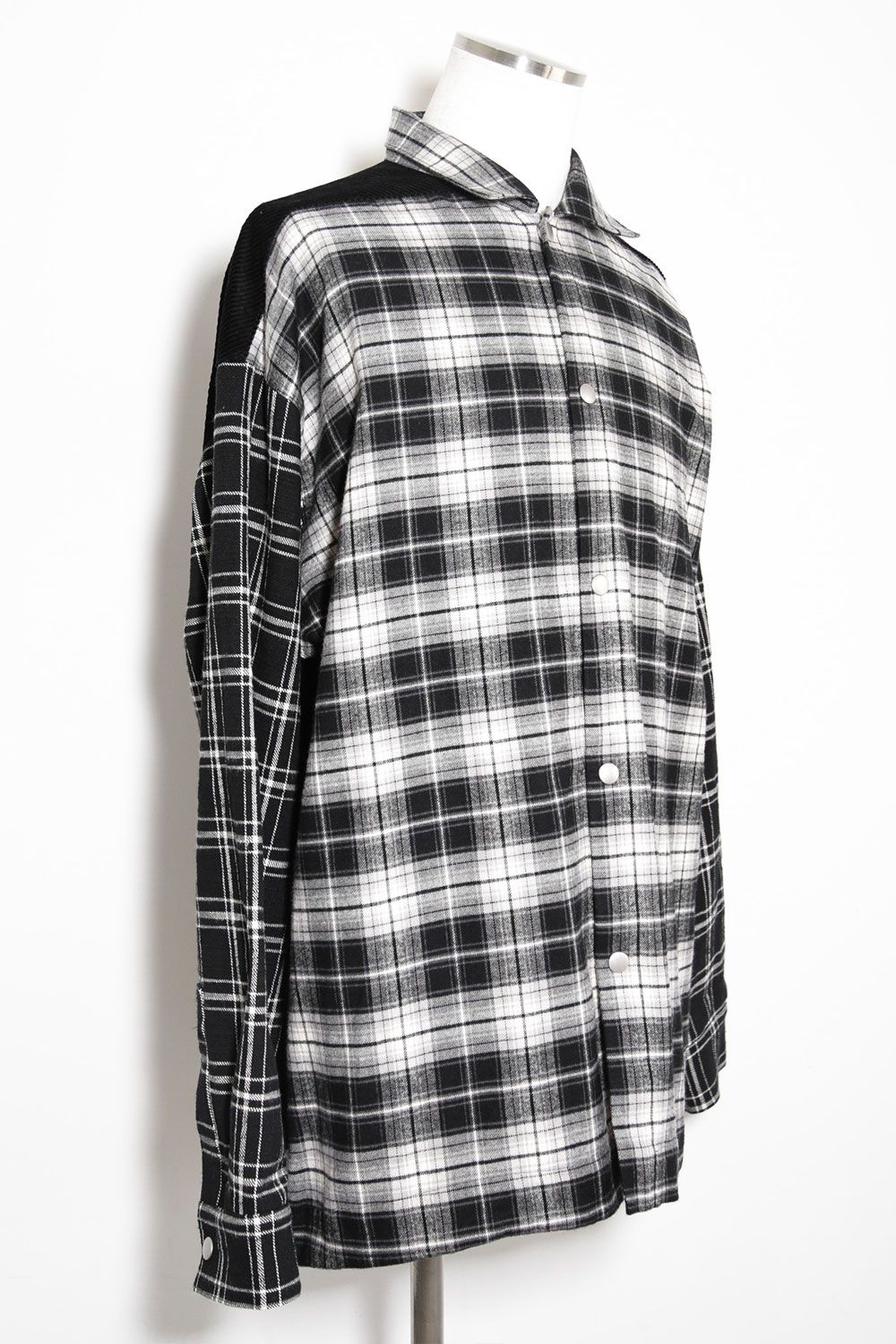 コーデュロイチェックコンビシャツ / Corduroy × Check Combi Shirts / ブラック / ag-8075