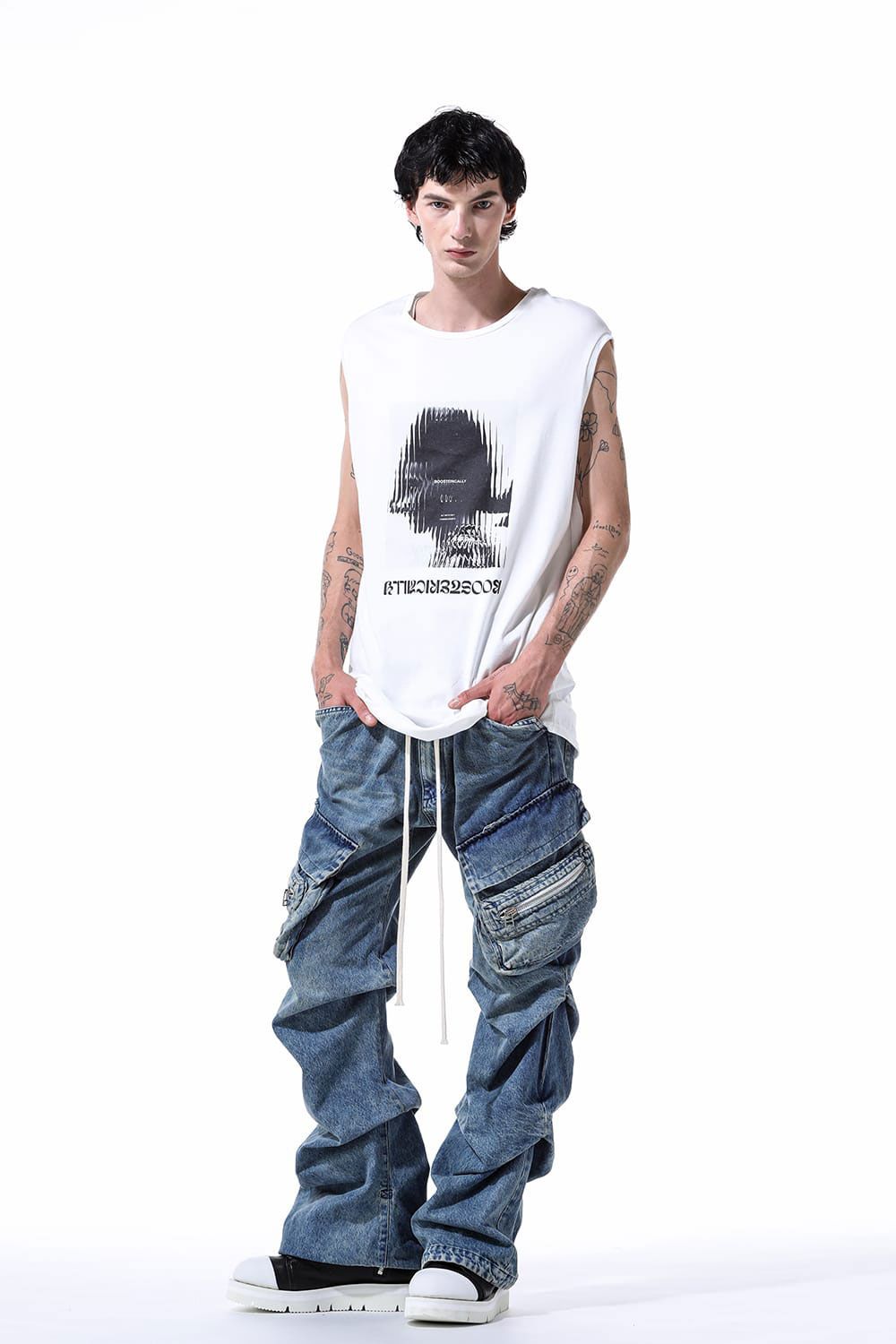 デニムカーゴタックバギーパンツ / Denim Cargo Tuck Baggy Pants / ブラック / ag-11018-3