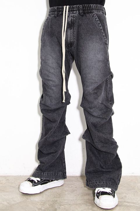 デニムタックスリムバギーパンツ / Denim Tuck Slim Baggy Pants / ブラック / ag-8060