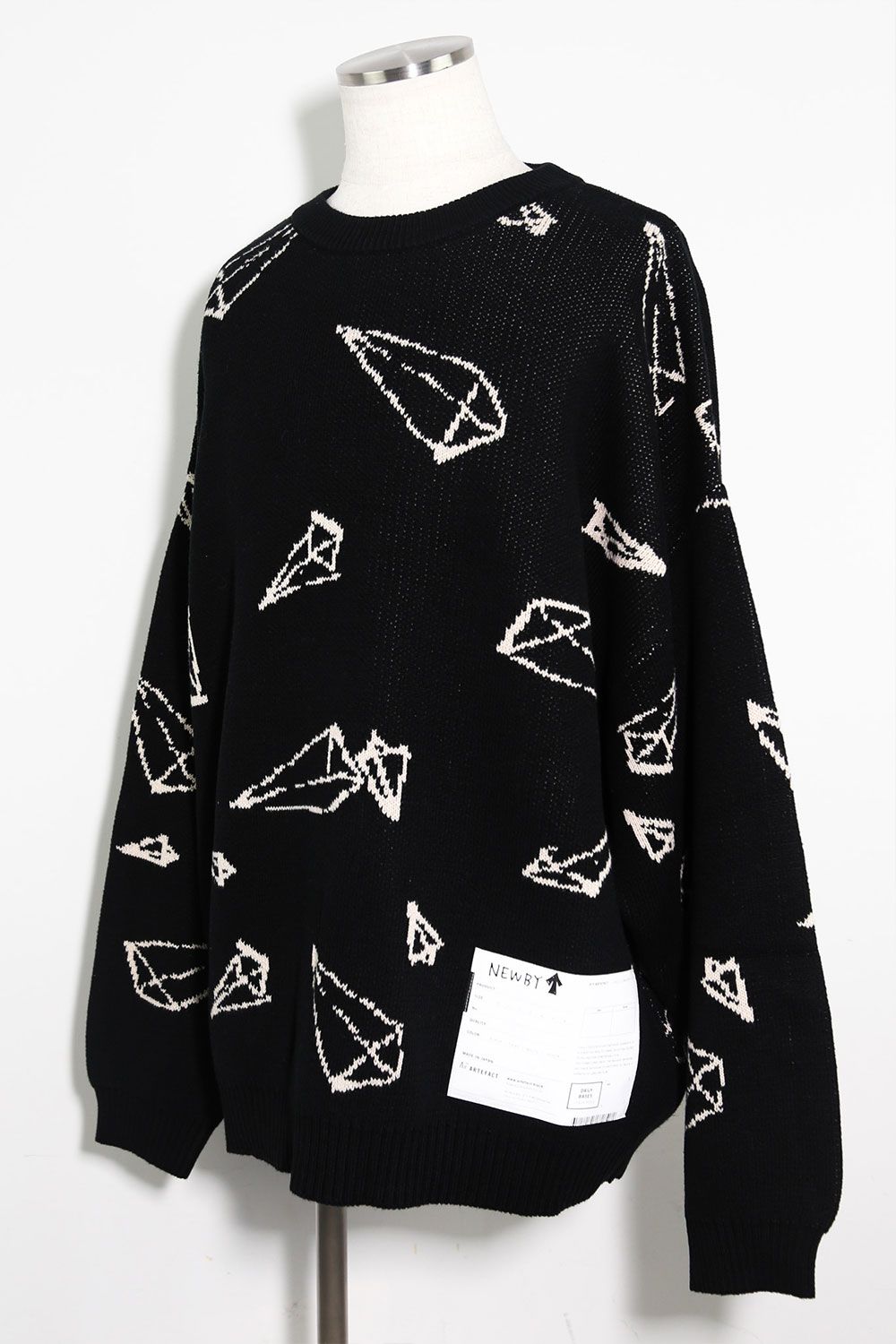 ピラミッド模様リラックスフィットニット / Pyra Pattern Knit Top / ブラック×アイボリー / ag-8009-1