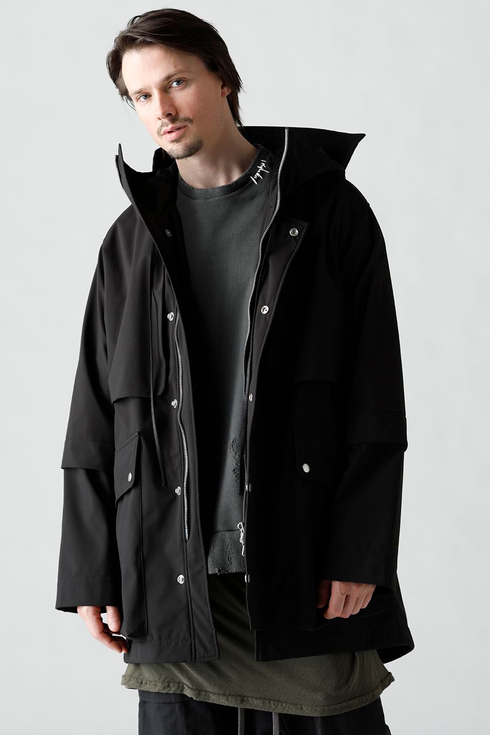 Nylon×Fleece Bonding hoodie Blouson / ブラック