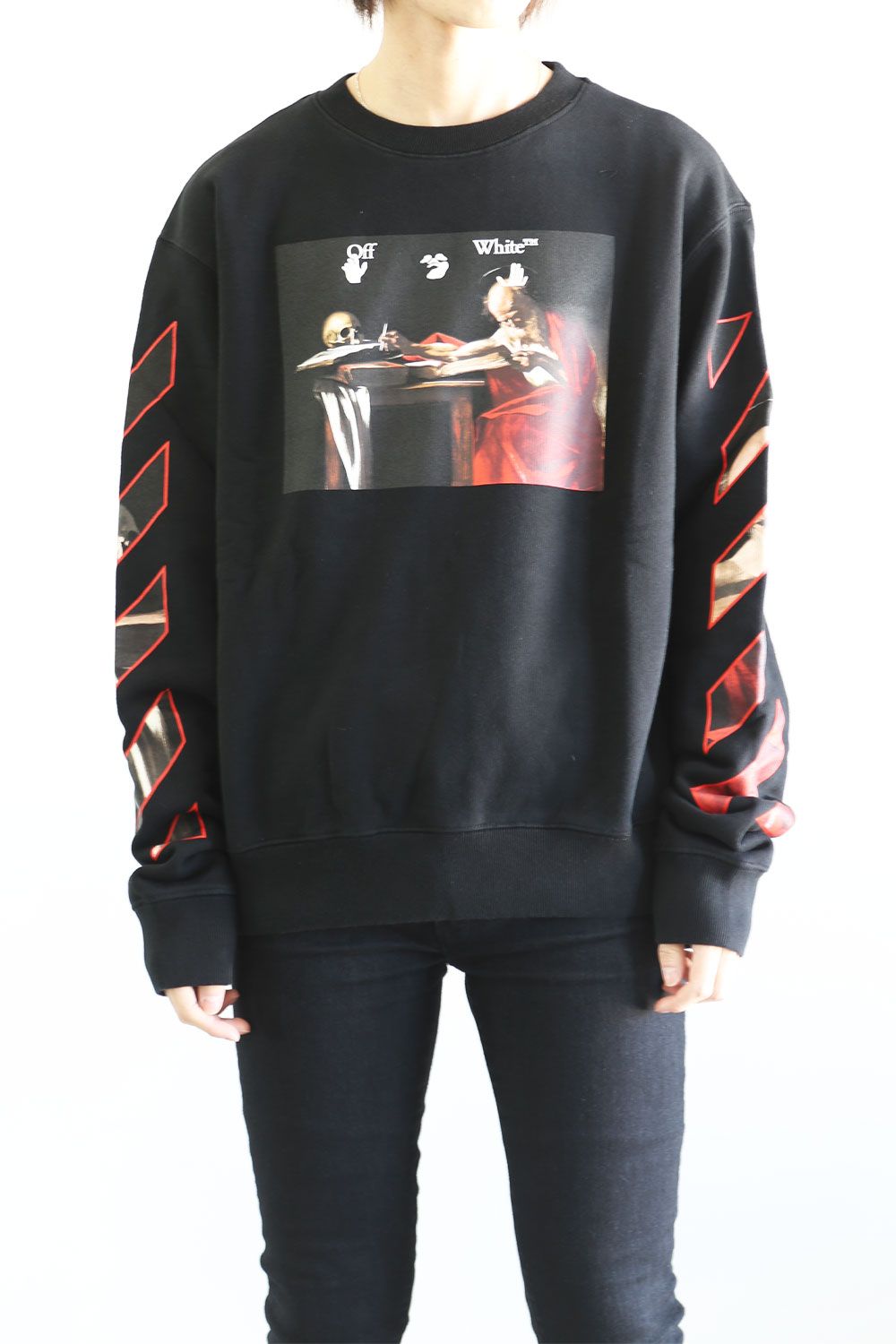 OFF-WHITE - CARAVAGGIO SLIM CREWNECK / ホワイト×レッド | Tempt