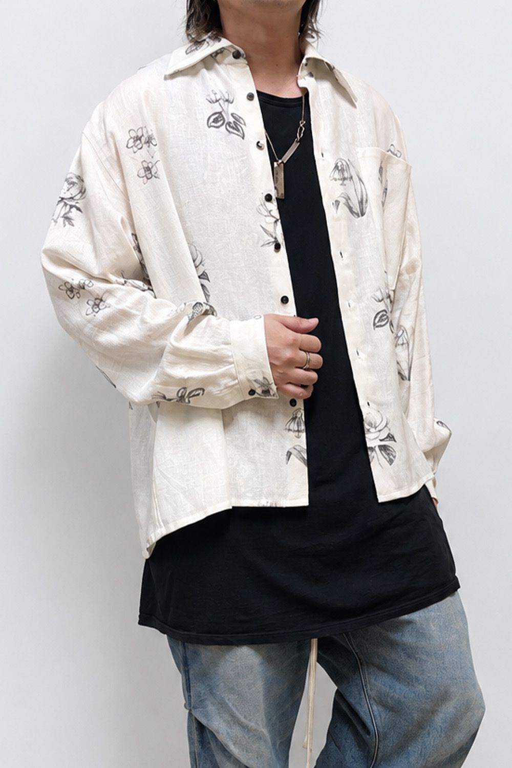 Botanical Print Oversized Shirt / ホワイト