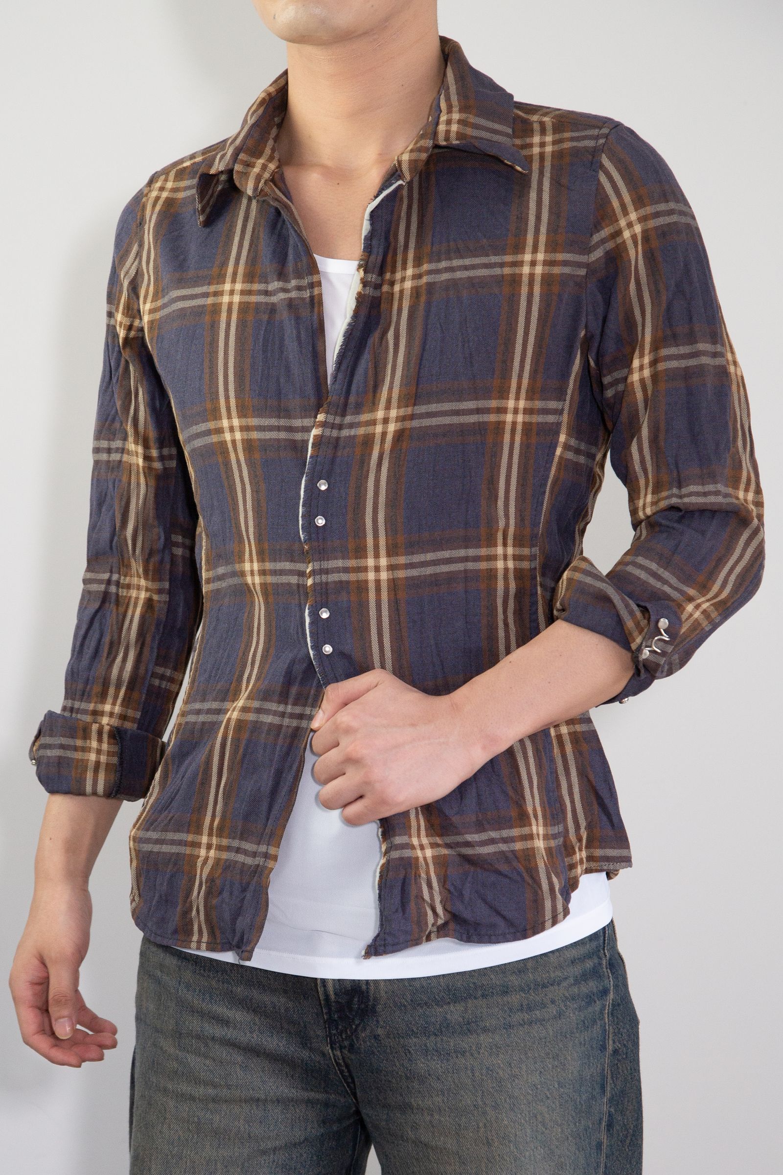 [ラスト1点 サイズ2] WRINKLE HOOK SHIRTS / ネイビー