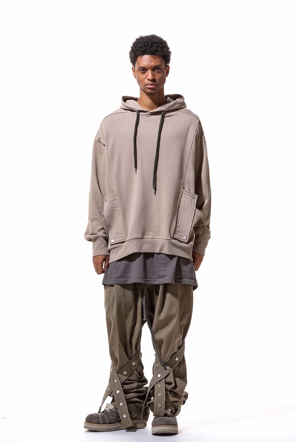 コットンリネンベルトワイドパンツ / Belt Parts Long Pants / ブラック / ag-9094-2