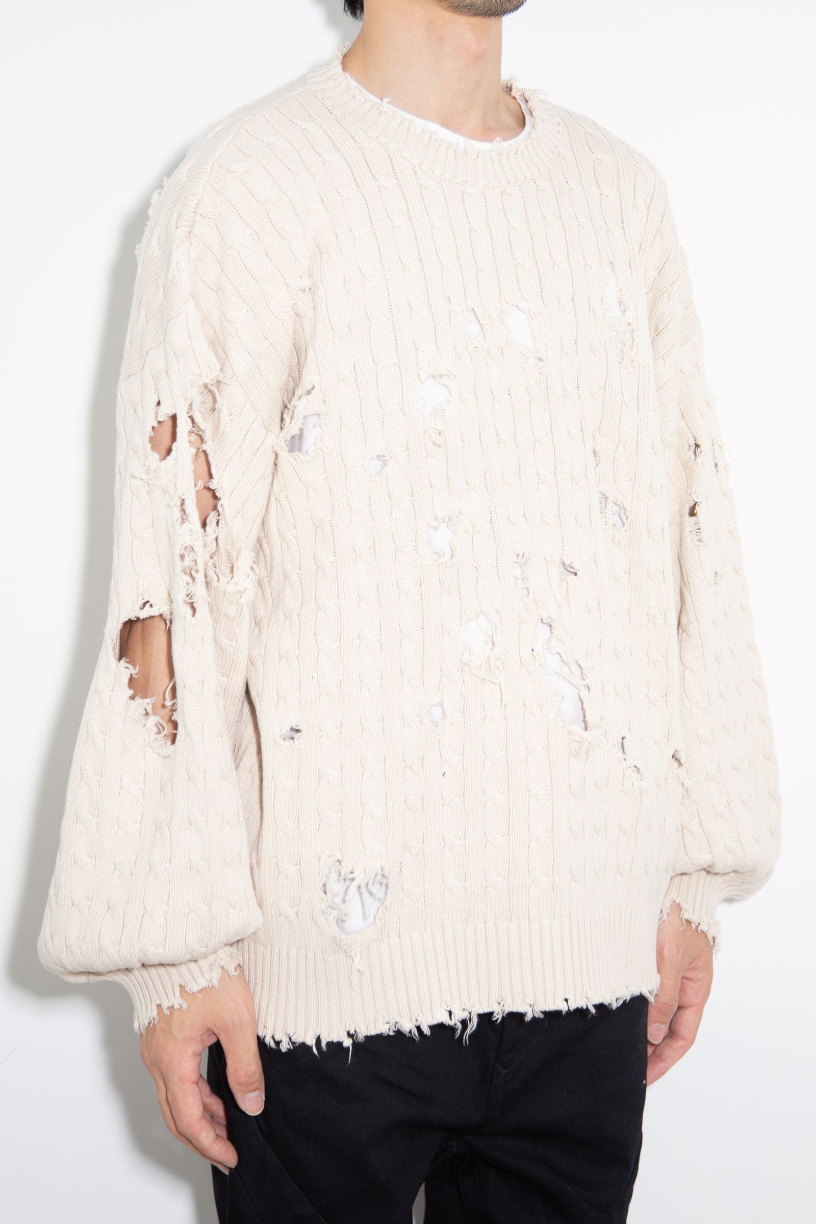 CABLE DAMAGE KNIT / アイボリー