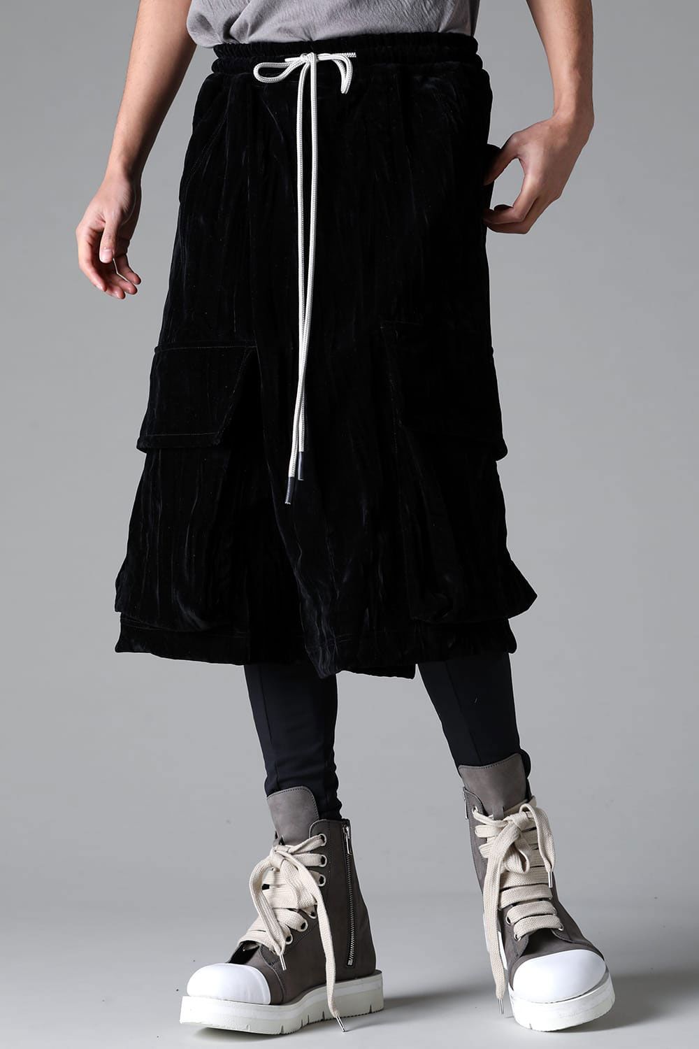 ベロアラップスカートパンツ / WRAP SKIRTS PANTS / ブラック / ag-12042