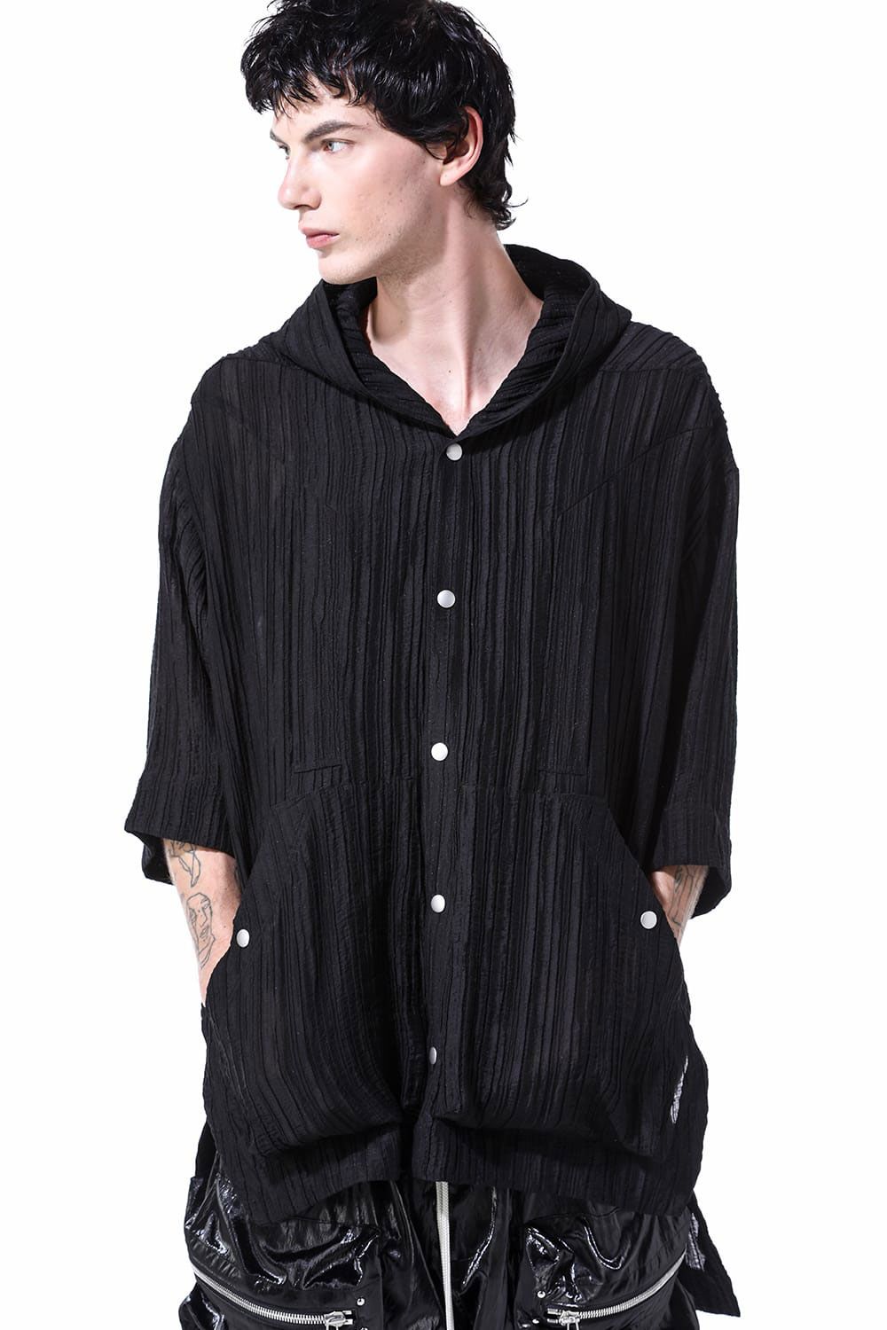A.F ARTEFACT ロング シャツジャケット 1 黒 紙タグ付き 定価5万 A.F ARTEFACT / ag-10028 / オーバーサイズツイルロング