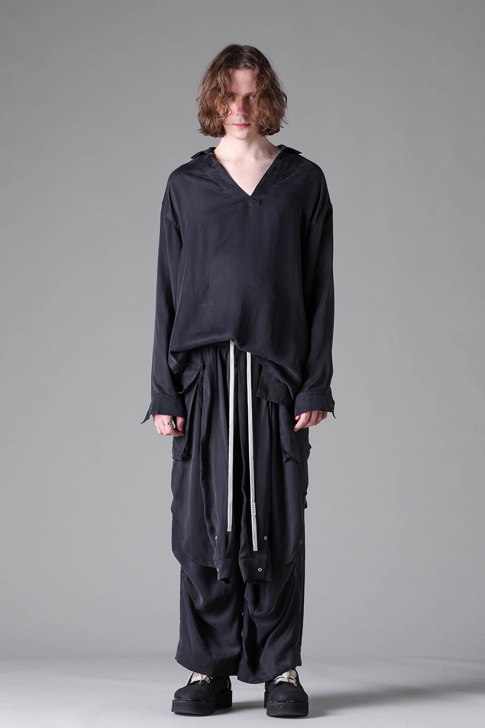 Satin Wrap Skirt Wide Pants