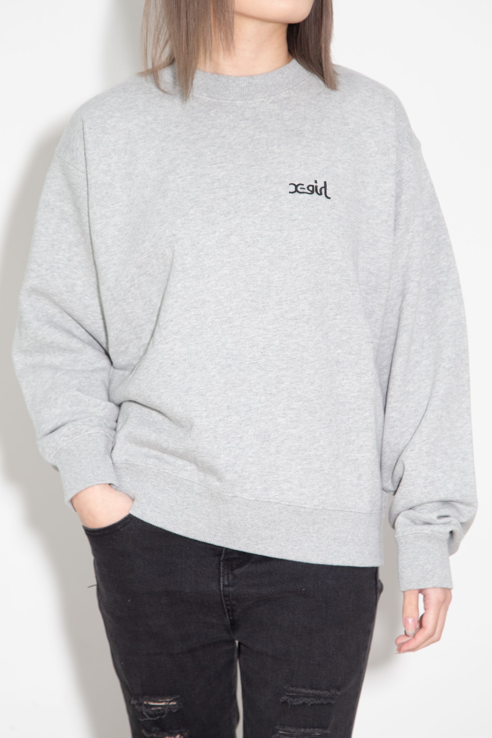 FACE PATCH AND LOGO CREWNECK SWEAT TOP / アッシュ