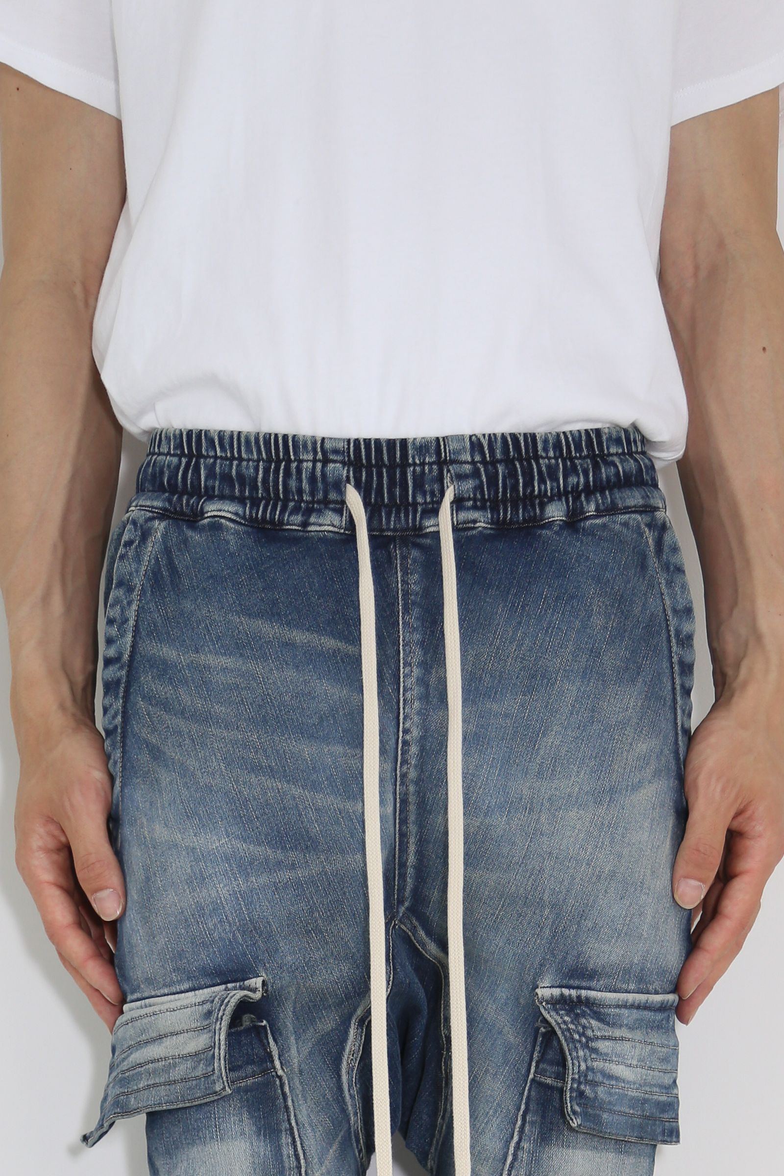 ストレッチデニムサルエルカーゴパンツ / Indigo Stretch Denim Saeouel Cargo Skinny Pants / インディゴ / ag-5044-2