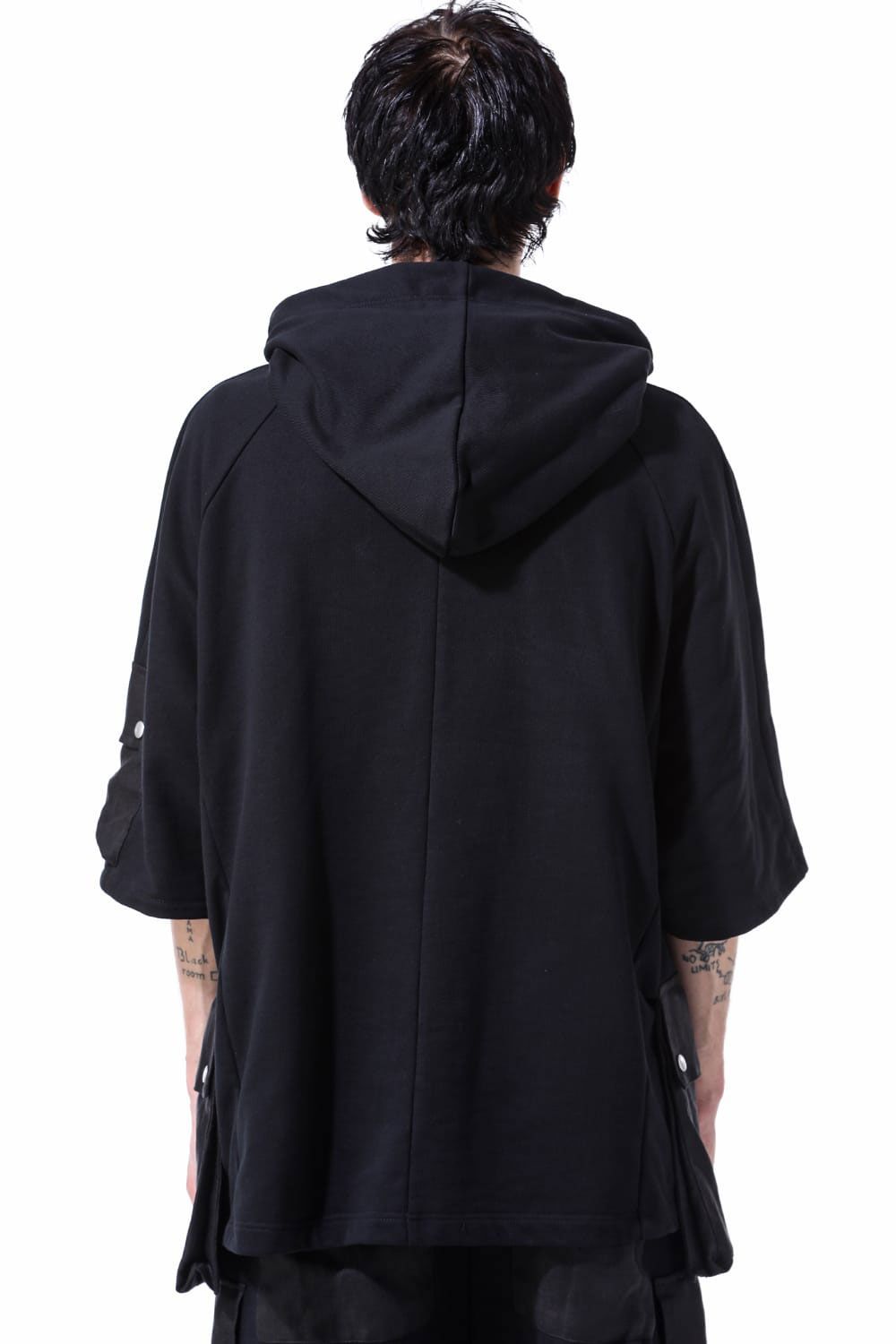 リネンコンビスウェットフーディー / Linen Combi Sweat Top / ブラック / ag-11034