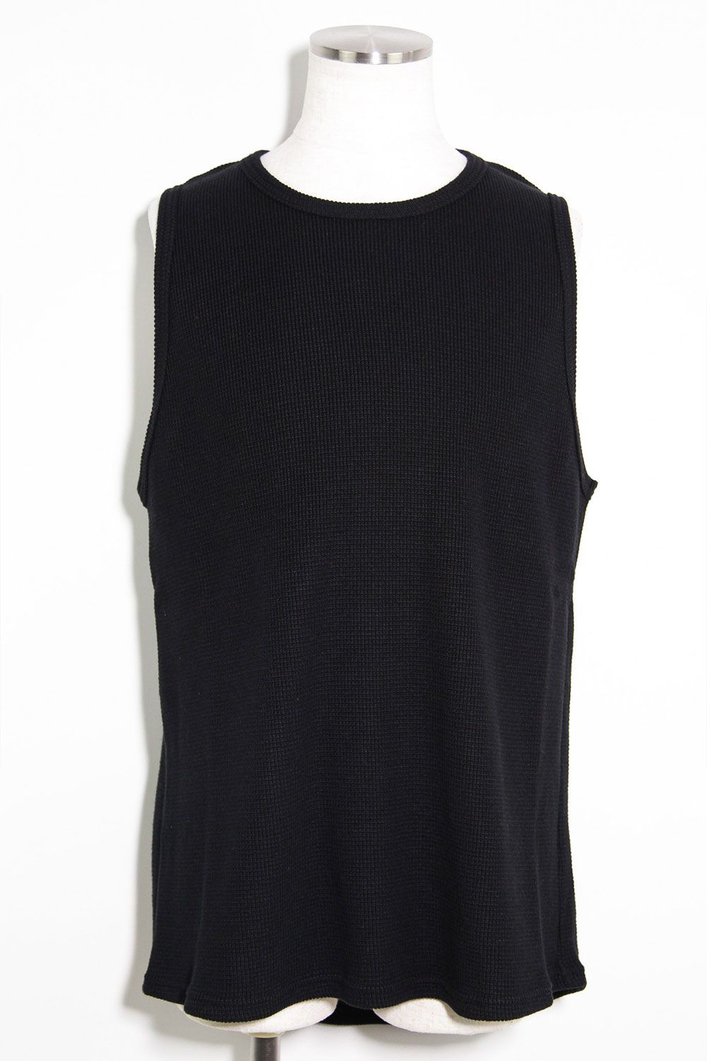 ミドル丈ワッフルタンクトップ / Middle Length Tank Top / ブラック / ag-10096-1