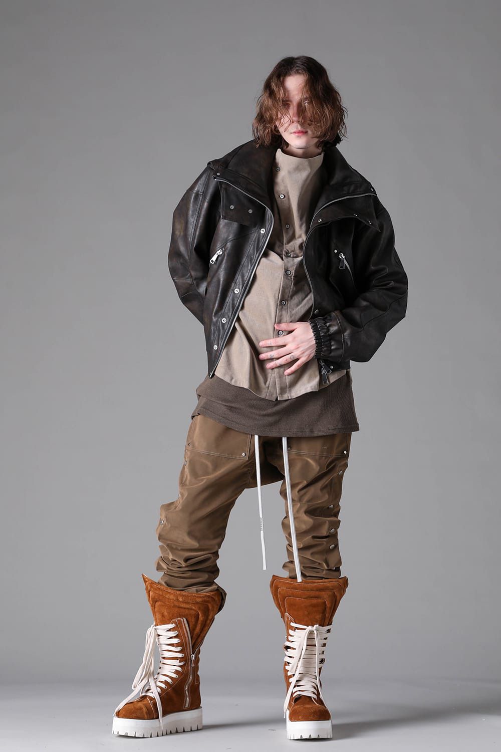 Vegan Leather High Neck Blouson