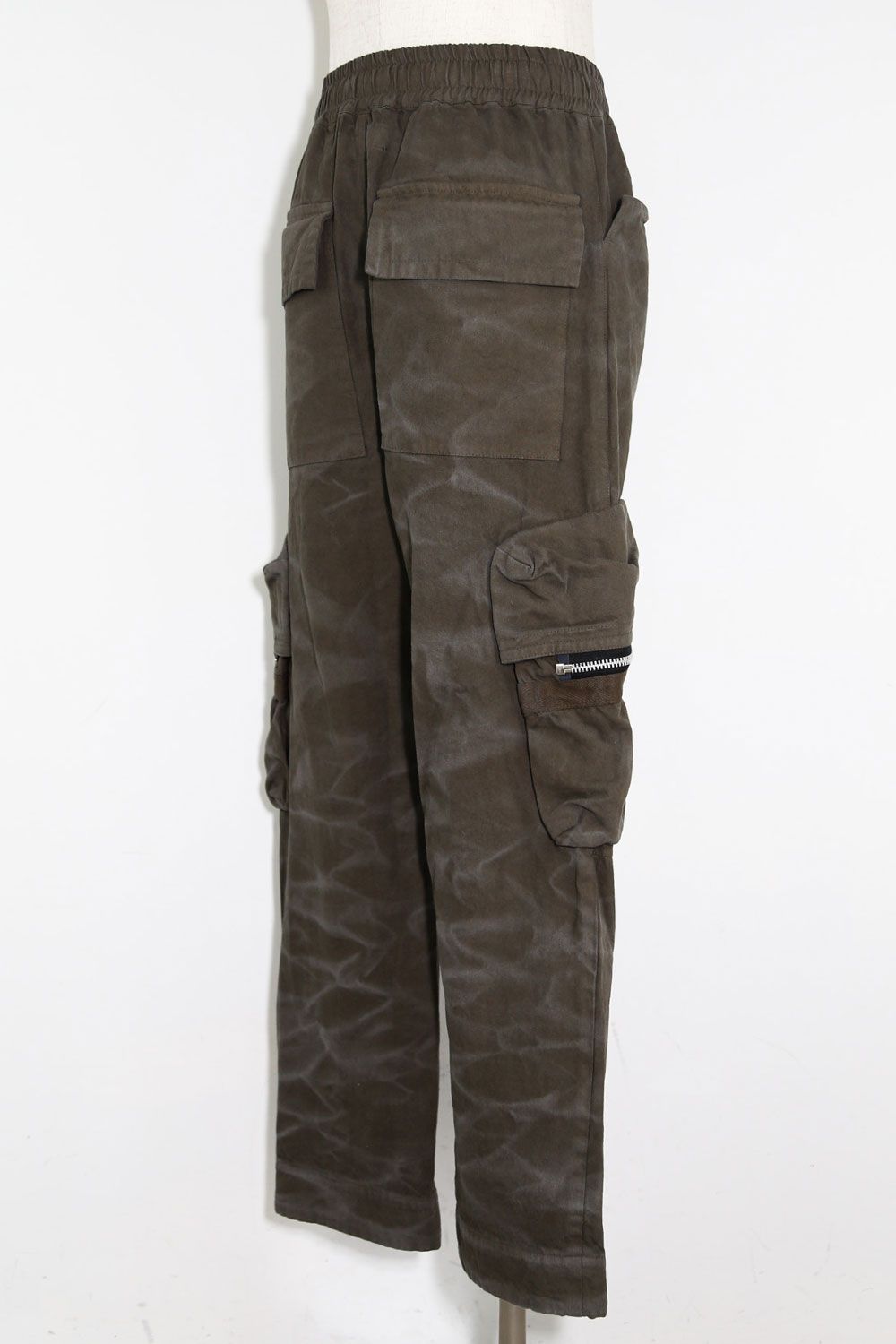 ヴィンテージ染めワイドカーゴパンツ / Vintage Dyed Pocket Long Pants / カーキ / ag-7035-1