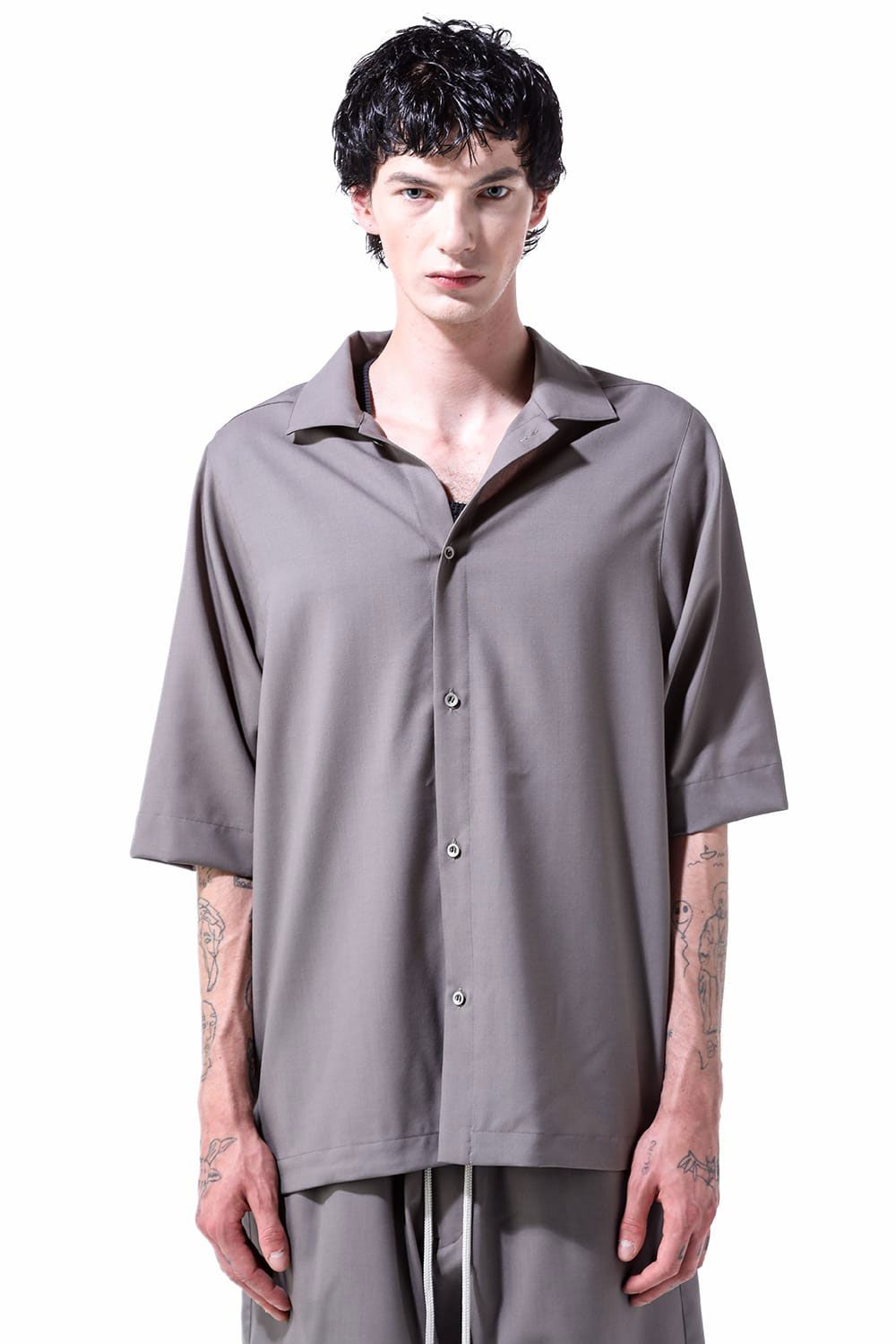サマーウールハーフスリーブシャツ / Summer Wool Half Sleeve Shirts / ブラック / ag-11040