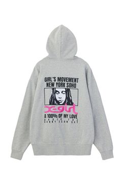 FACE BOX AND MESSAGE ZIP UP SWEAT HOODIE / アッシュ