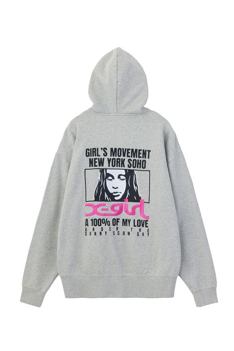 FACE BOX AND MESSAGE ZIP UP SWEAT HOODIE / アッシュ