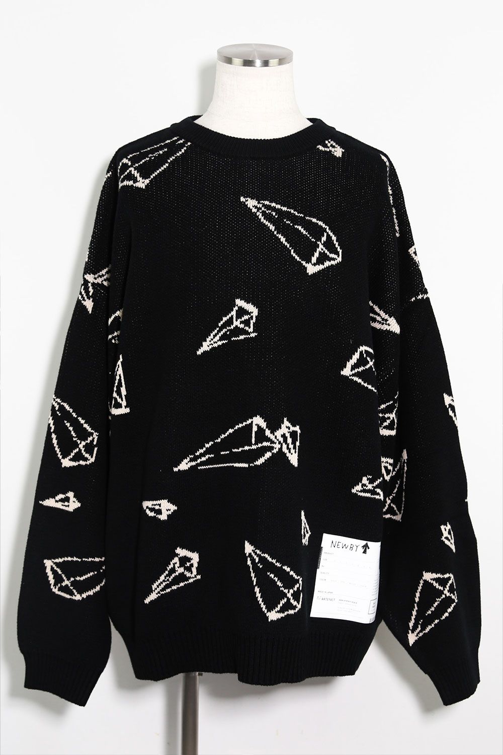 ピラミッド模様リラックスフィットニット / Pyra Pattern Knit Top / ブラック×アイボリー / ag-8009-1