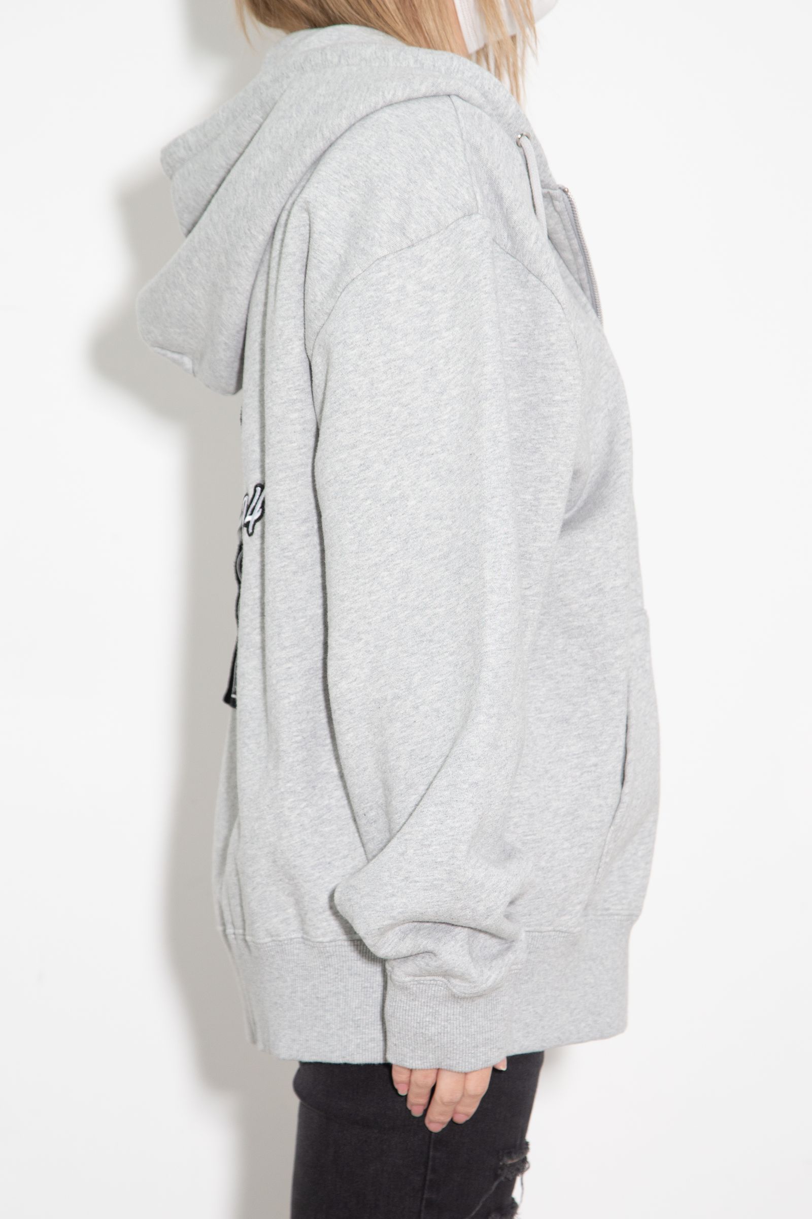 FACE BOX PATCH ZIP UP SWEAT HOODIE / アッシュ