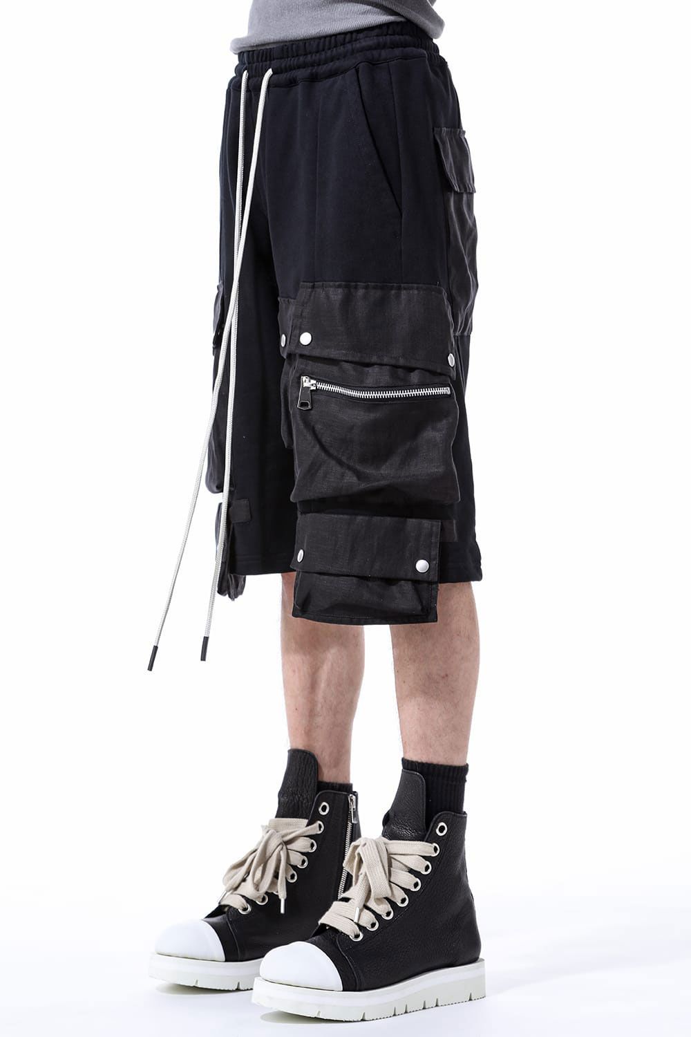 リネンコンビスウェットショーツ / Linen Combi Sweat Shorts / ブラック / ag-11035