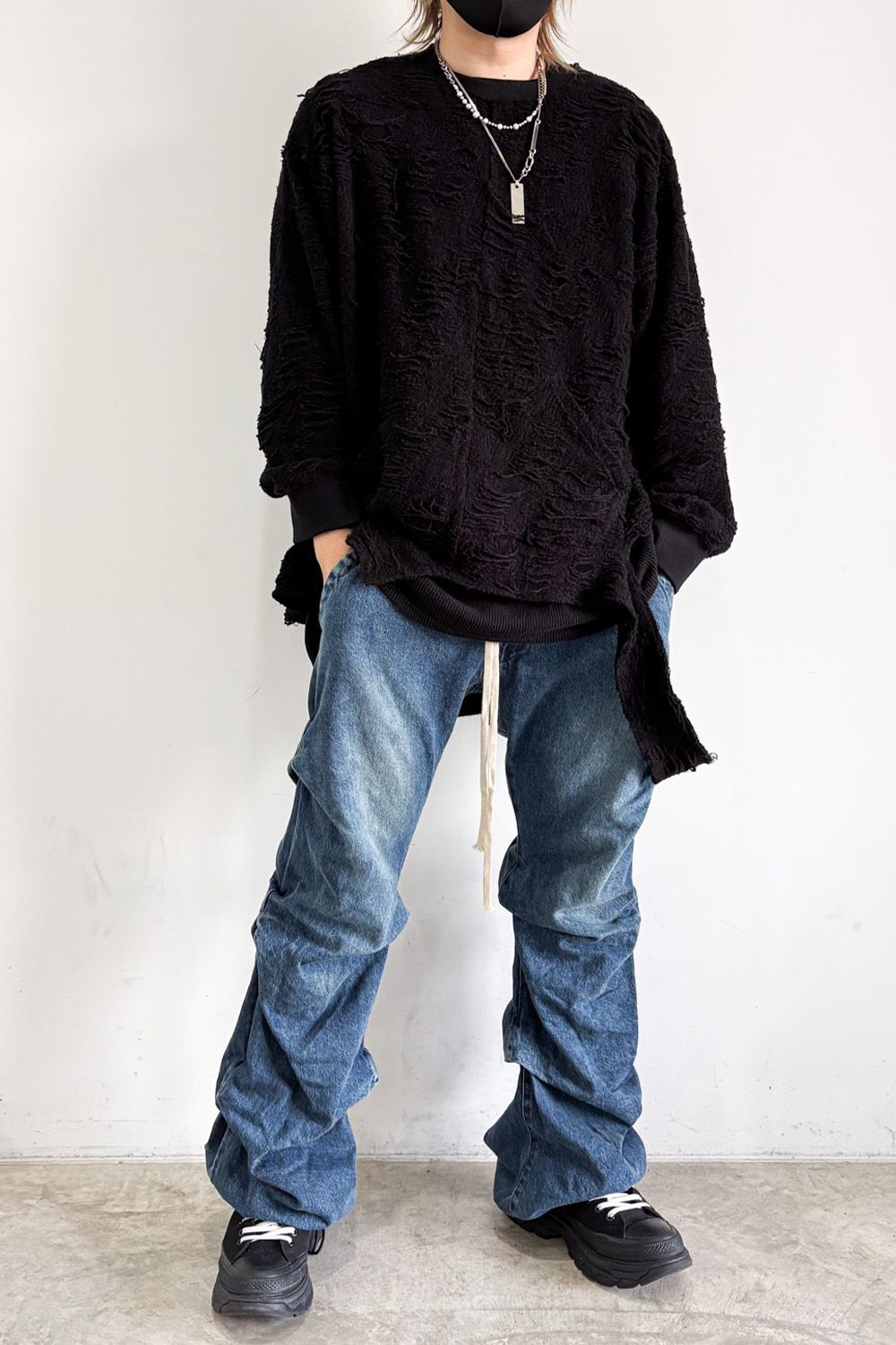 デニムタックスリムバギーパンツ / Denim Tuck Slim Baggy Pants / ブルー / ag-8060