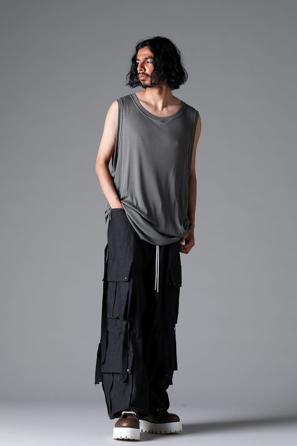 RIB LONG TANK TOP / グレー
