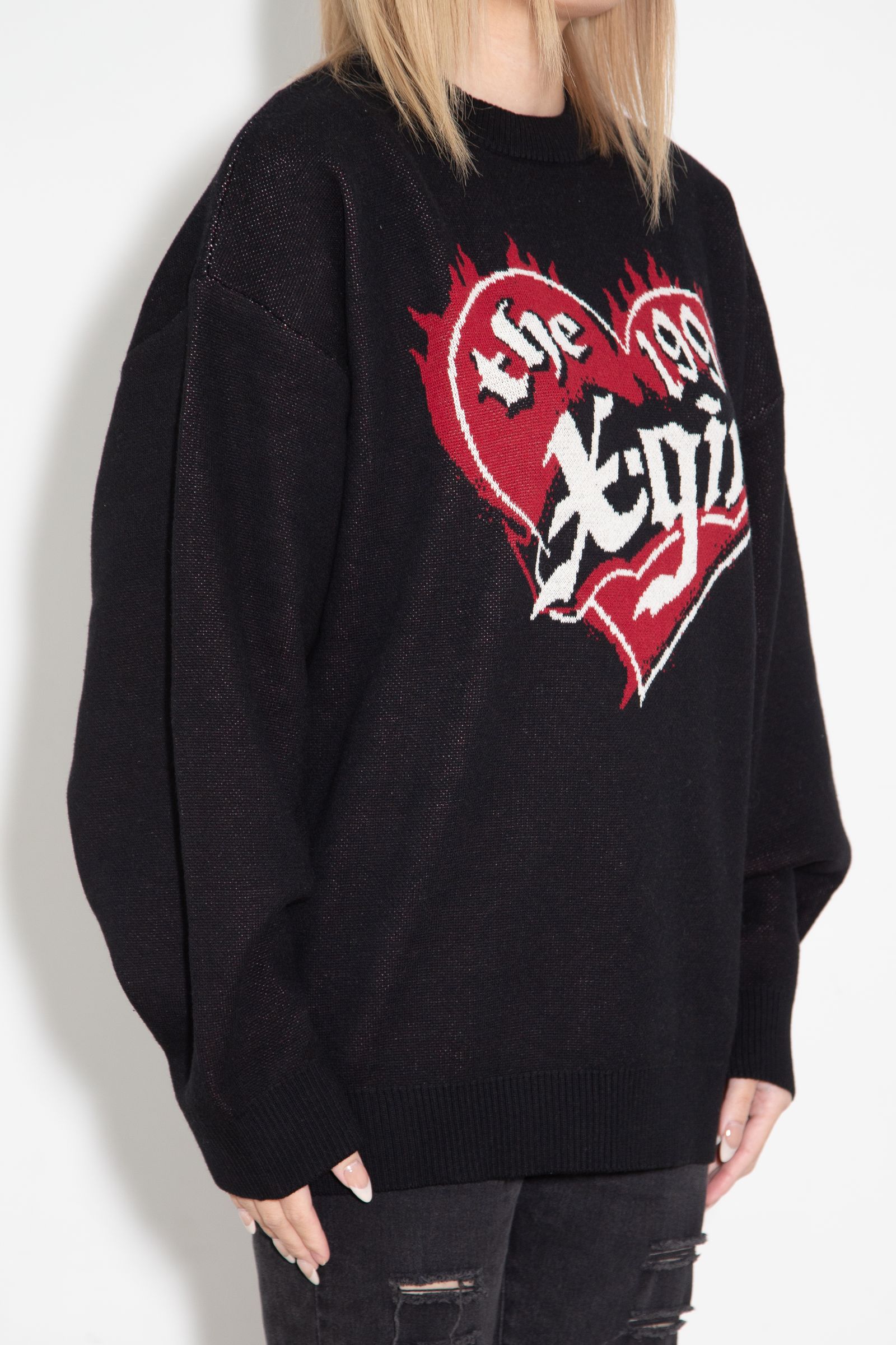 HEART LOGO JACQUARD KNIT TOP / ブラック