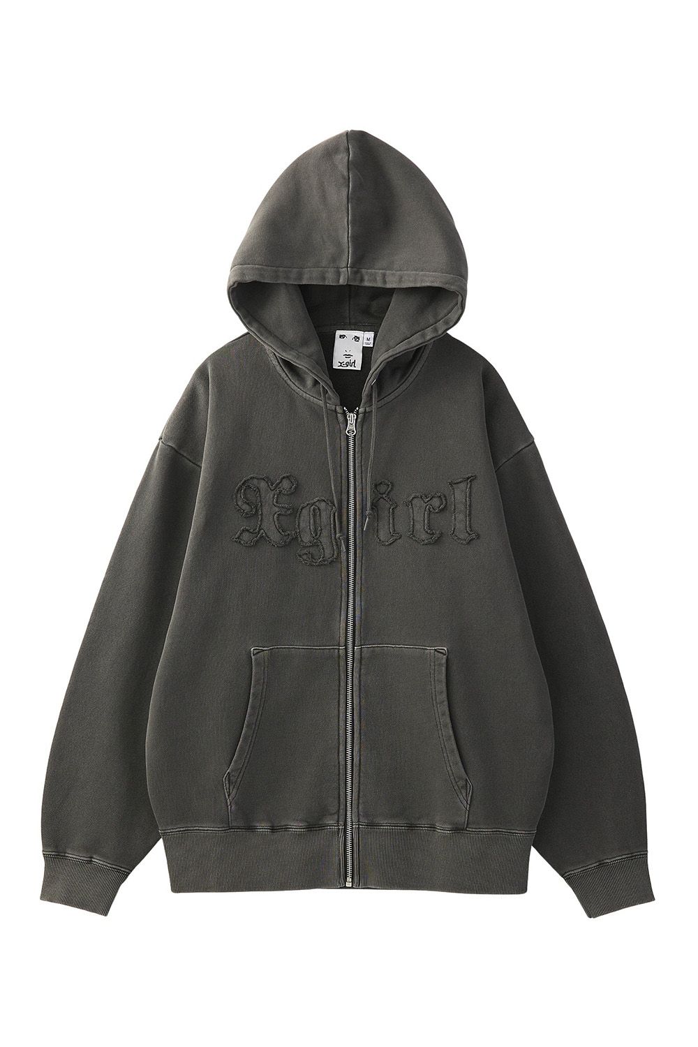 LOGO PATCH PIGMENT DYED ZIP UP SWEAT HOODIE / ブラック