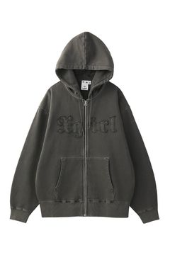 LOGO PATCH PIGMENT DYED ZIP UP SWEAT HOODIE / ブラック
