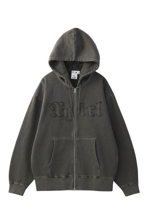 LOGO PATCH PIGMENT DYED ZIP UP SWEAT HOODIE / ブラック