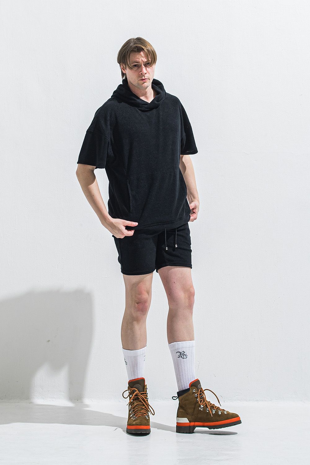 ［ラスト1点 サイズ2］【セットアップ】PILE HALF HOODIE・vintage PILE SHORTS / ブラック