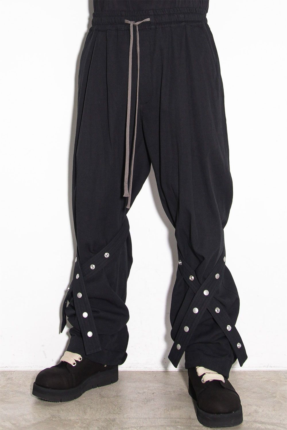 コットンリネンベルトワイドパンツ / Belt Parts Long Pants / ブラック / ag-9094-2