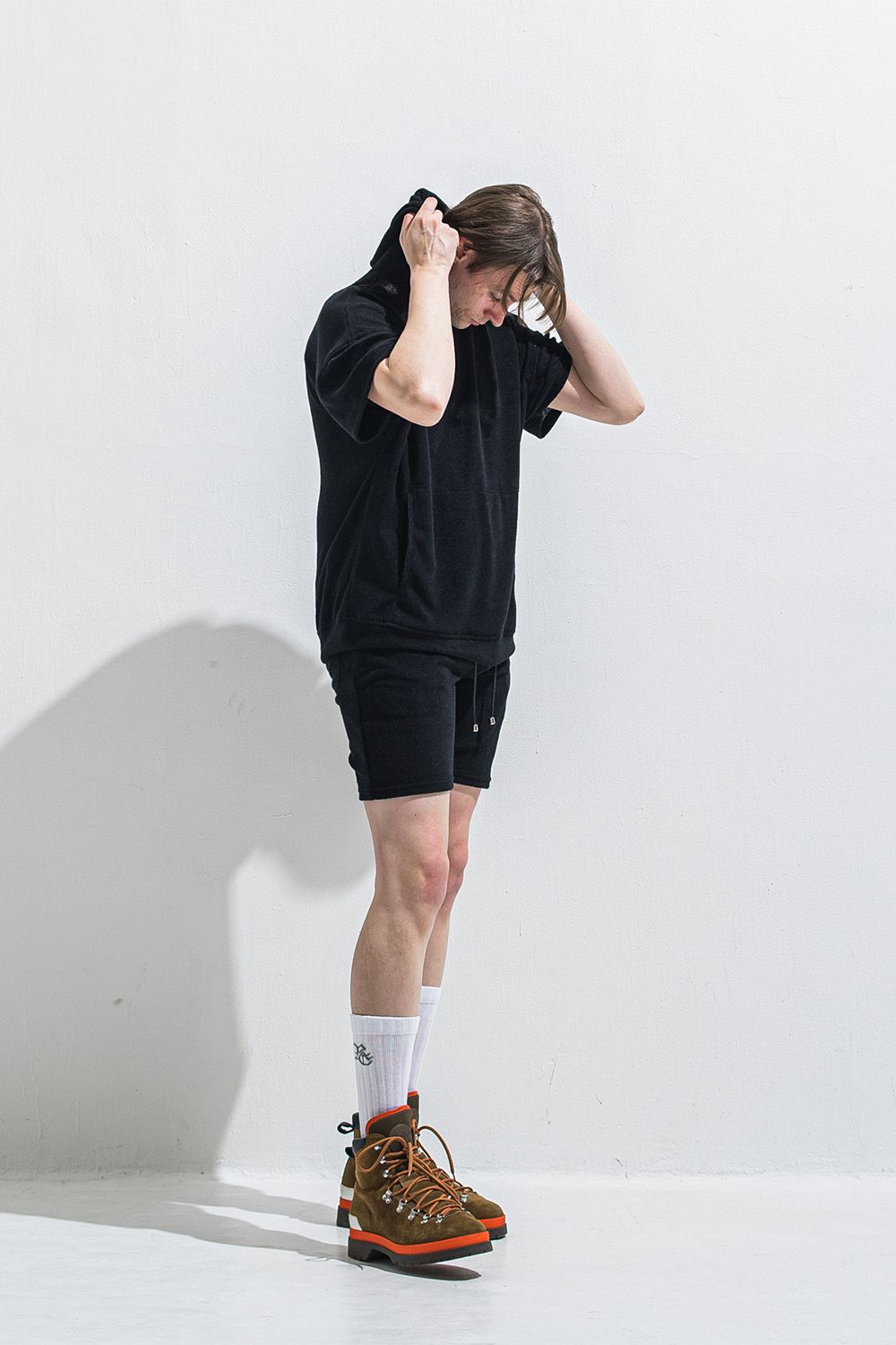 ［ラスト1点 サイズ2］【セットアップ】PILE HALF HOODIE・vintage PILE SHORTS / ブラック