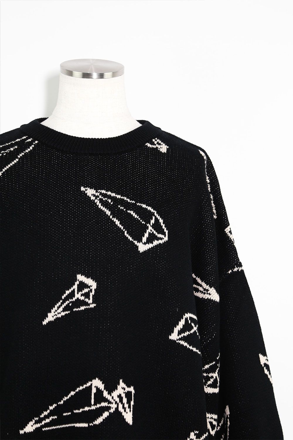 ピラミッド模様リラックスフィットニット / Pyra Pattern Knit Top / ブラック×アイボリー / ag-8009-1