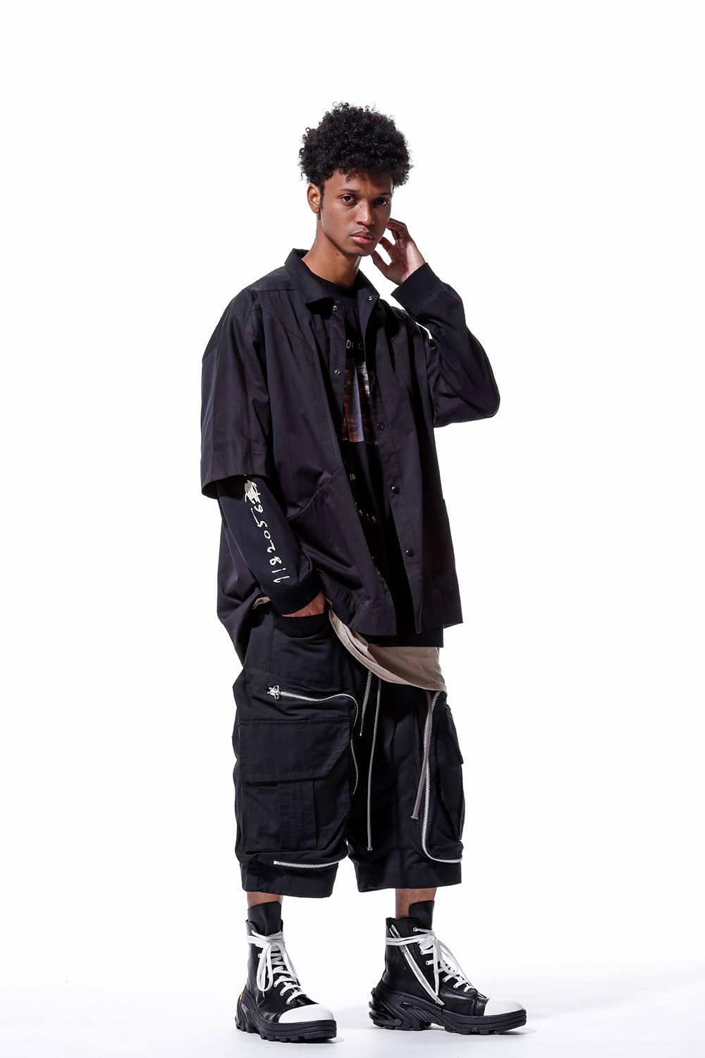 コットンナイロンサルエルカーゴショーツ / Zip Cargo Sarouel Shorts / ブラック